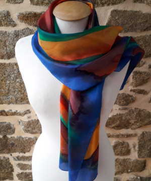 Sky hand-painted pure silk scarf