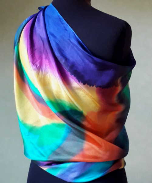 Sky hand-painted pure silk scarf