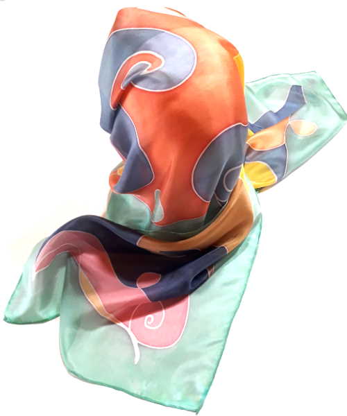 WaveAqua hand-painted pure silk scarf