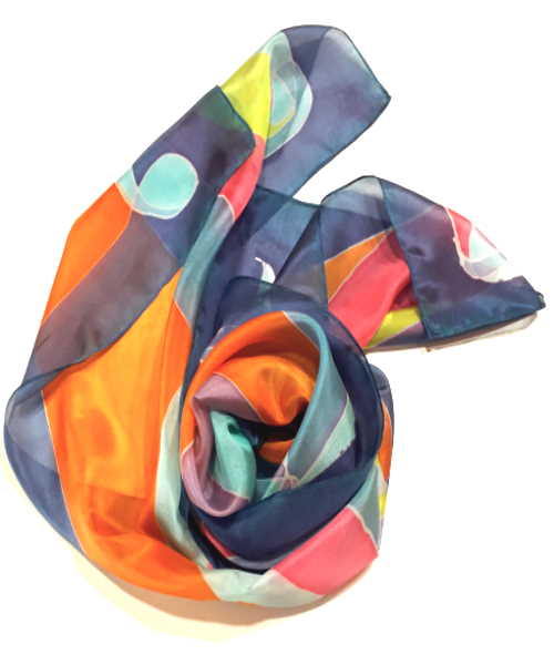 WaveNavy hand-painted pure silk scarf