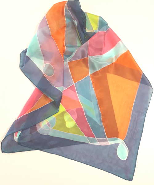 WaveNavy hand-painted pure silk scarf